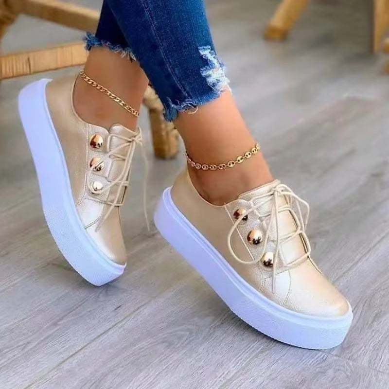 QUINTY | Comfortabele Dames Sneaker Met Dikke Zool & Glanzende Details - Stijl & Comfort