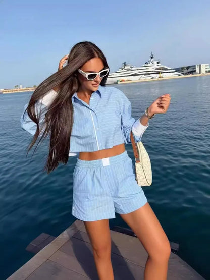 MARINDA | Gestreepte Korte Zomer Set Voor Dames - Luxe, Stijlvol & Elegant