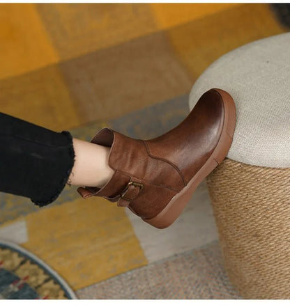 Dames Leren Enkellaarsjes met Gesp | Tijdloos, Comfortabel & Warm