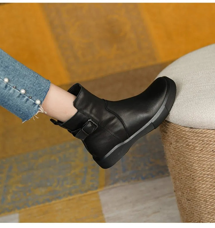 Dames Leren Enkellaarsjes met Gesp | Tijdloos, Comfortabel & Warm
