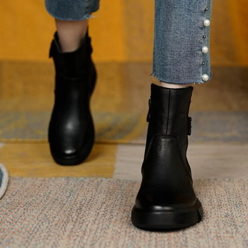 Dames Leren Enkellaarsjes met Gesp | Tijdloos, Comfortabel & Warm