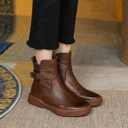 Dames Leren Enkellaarsjes met Gesp | Tijdloos, Comfortabel & Warm