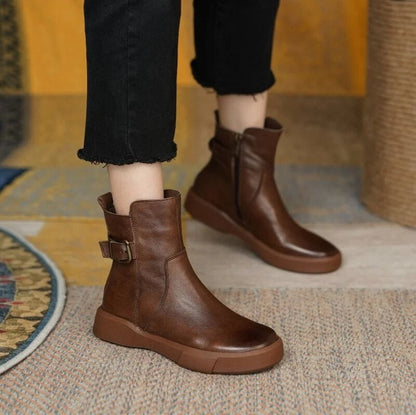 Dames Leren Enkellaarsjes met Gesp | Tijdloos, Comfortabel & Warm
