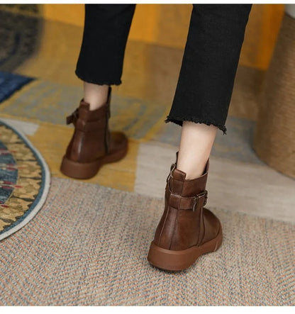 Dames Leren Enkellaarsjes met Gesp | Tijdloos, Comfortabel & Warm