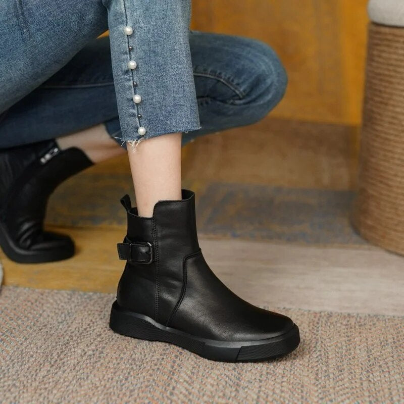 Dames Leren Enkellaarsjes met Gesp | Tijdloos, Comfortabel & Warm