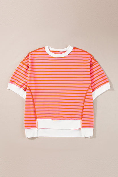 ISA | Gestreept Loose Fit T-Shirt Voor Dames Met Contrast Trim En Wijde Mouwen – Comfortabel, Casual, Stijlvol