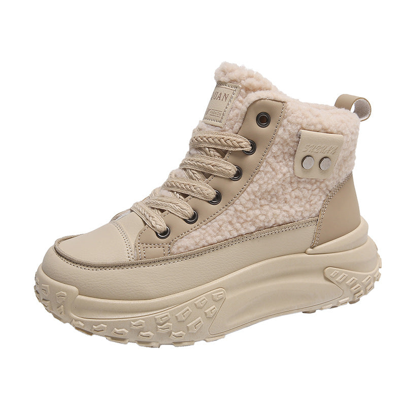 Fleece-Gevoerde Hoge Dames Sneakers | Warme Winter Sneakers Met Dikke Zool