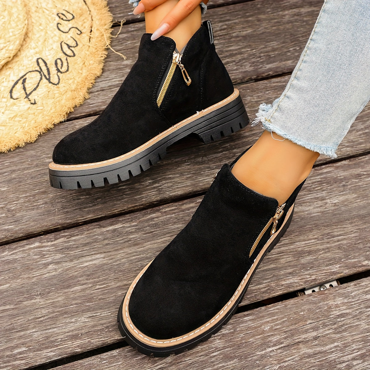 Dames Chunky Platform Enkelboots | Stevige Antislip Zool & Praktische Zijrits