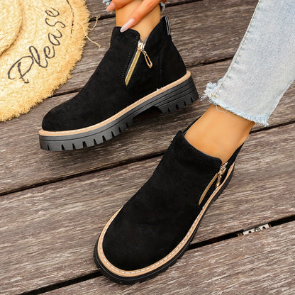 Dames Chunky Platform Enkelboots | Stevige Antislip Zool & Praktische Zijrits