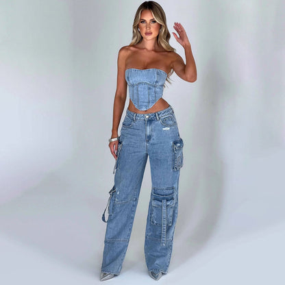 JUTTA | Relaxed Fit Cargo Jeans Voor Dames | Bijpassende Top - Stoer, Elegant & Stijlvol