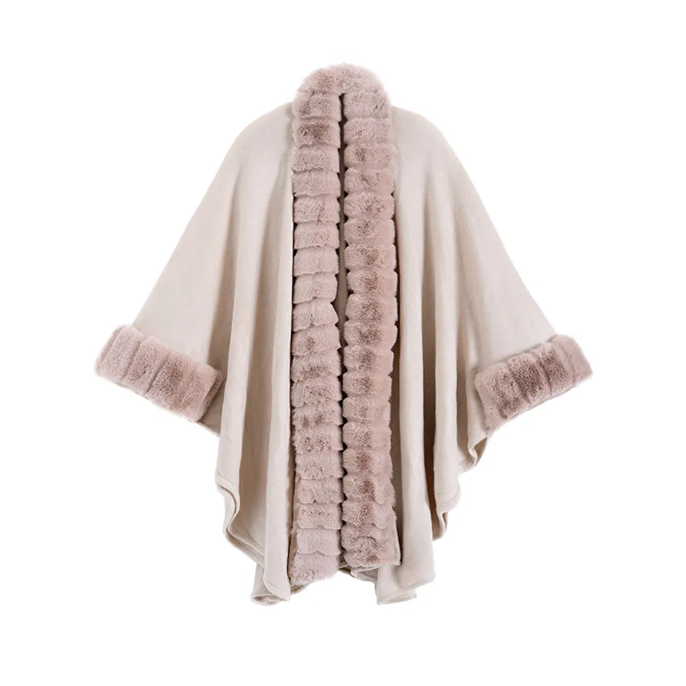 Luxe Faux Fur Vest Voor Dames | Mid-Length Poncho Met Bontkraag & Kwastdetails