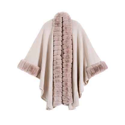 Luxe Faux Fur Vest Voor Dames | Mid-Length Poncho Met Bontkraag & Kwastdetails