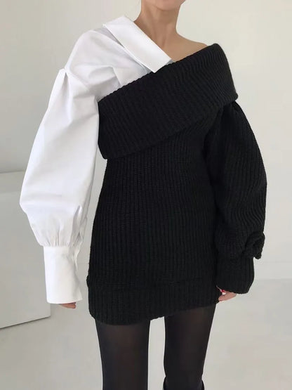 Gebreide Dames Jurk met Blouse -Detail – Trendy, Warm & Origineel