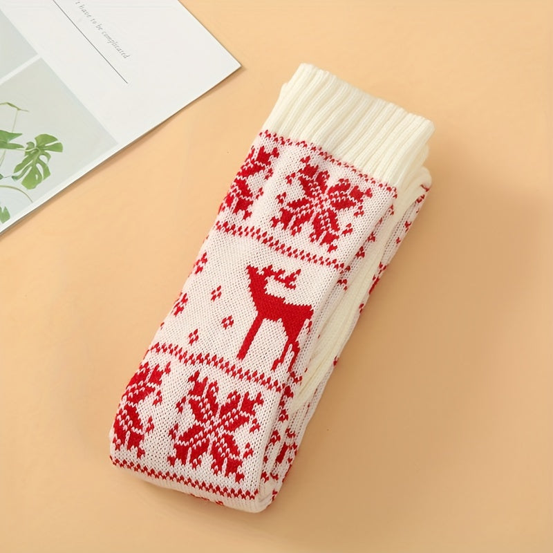 Kerst Kniekousen Voor Dames | Warme Gebreide Winter Kniekousen Met Feestelijke Print