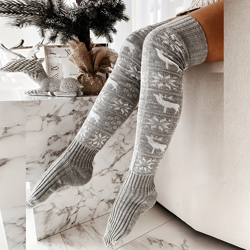 Kerst Kniekousen Voor Dames | Warme Gebreide Winter Kniekousen Met Feestelijke Print
