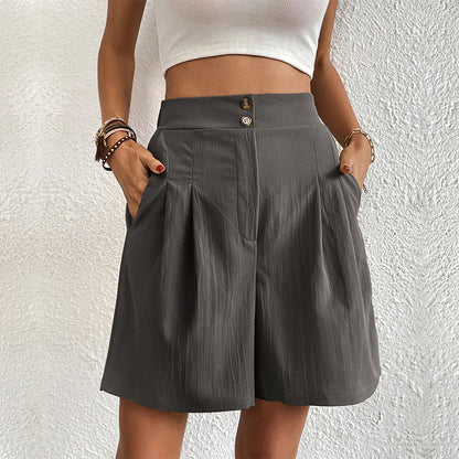 CARO | Dames Zomer Short met Hoge Taille Band met Knopen