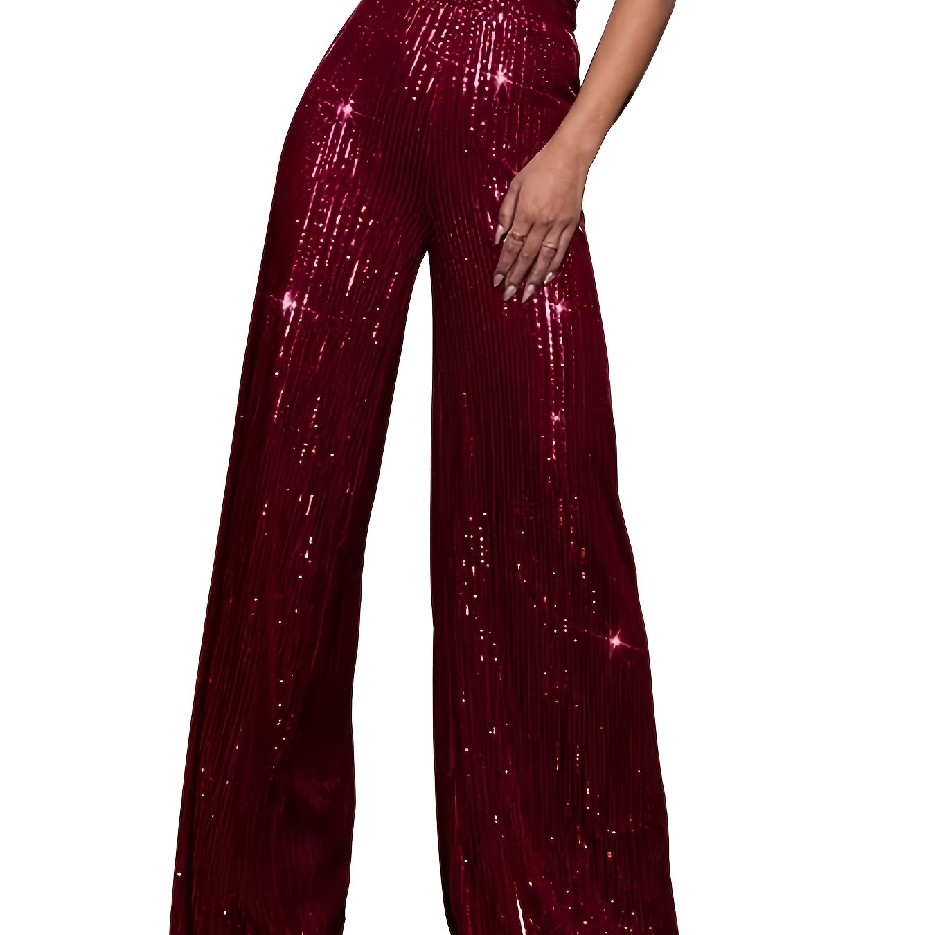 Pailletten Wijdvallende Broek Voor Dames | Glanzende Feestbroek Met Elastische Taille