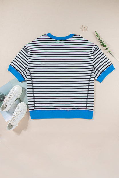 ISA | Gestreept Loose Fit T-Shirt Voor Dames Met Contrast Trim En Wijde Mouwen – Comfortabel, Casual, Stijlvol