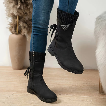 Vintage Teal Dameslaarzen | Warme Halfhoge Winterboots Met Fleece & Stevige Zool