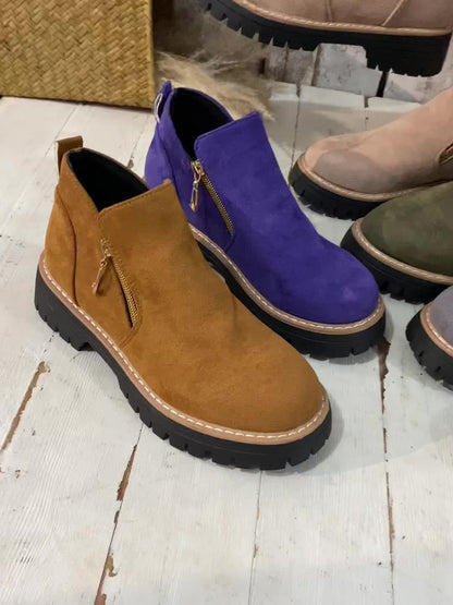 Dames Chunky Platform Enkelboots | Stevige Antislip Zool & Praktische Zijrits
