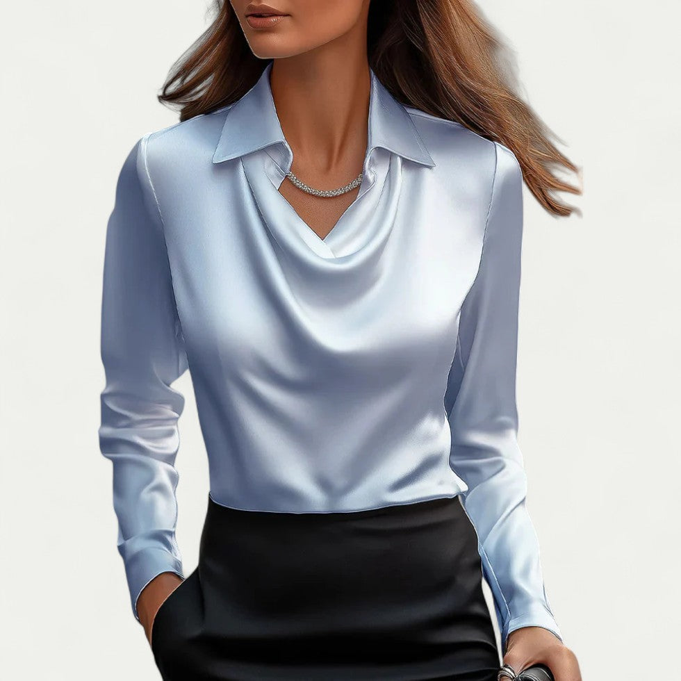 Satijnen Dames Blouse Met Gelaagde Halslijn | Luxe Van Kantoor Tot Cocktail