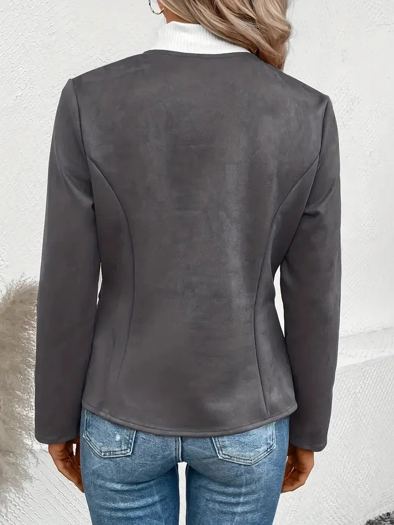 MAEVE | Suède Dames Jasje Met Rits, Ronde Hals & Blazer-Style - Elegant, Stijlvol & Modieus