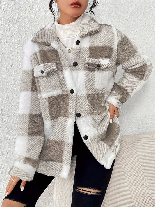 ELARA | Geruite Teddy Jas Voor Dames – Ultiem Warm, Stijlvol & Onweerstaanbaar Zacht