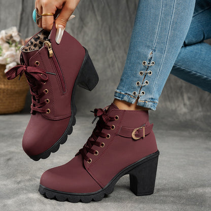 Dames Enkelboots Met Blokhak | Comfortabele All-Season Veterschoenen