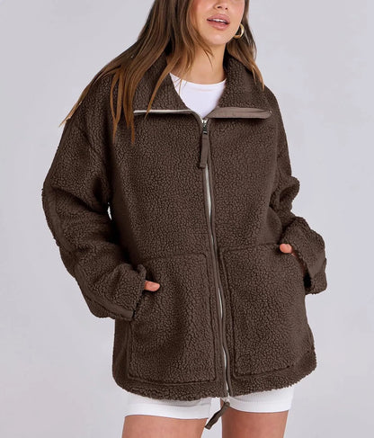 ROMY | Oversized Lamswollen Damesjas met Rits en Staande Kraag - Warm, Stijlvol & Perfect voor de Frisse Dagen