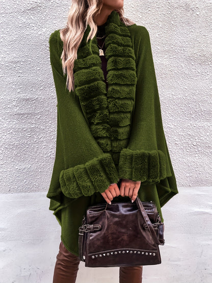 Luxe Faux Fur Vest Voor Dames | Mid-Length Poncho Met Bontkraag & Kwastdetails