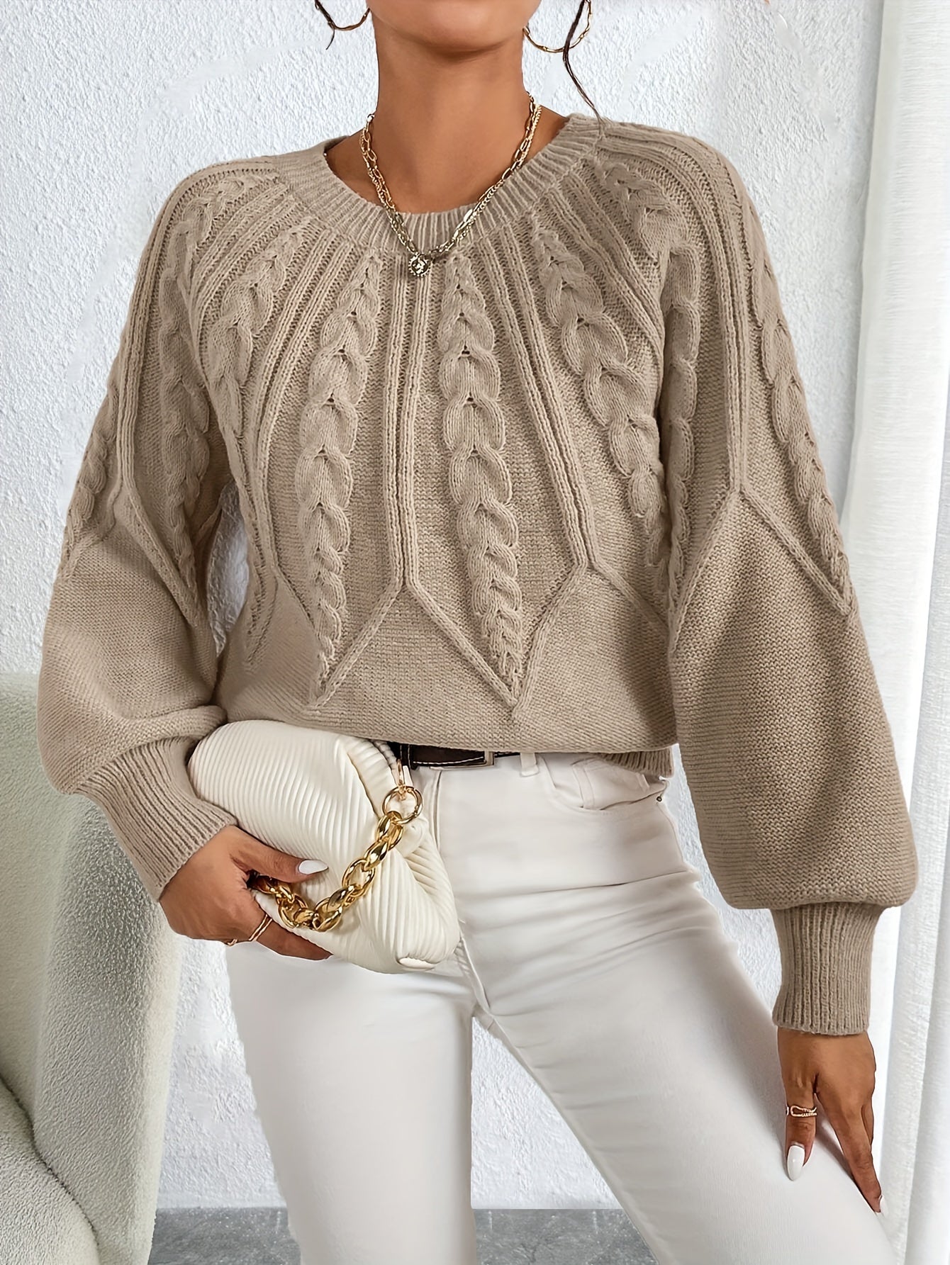 Gebreide Trui Voor Dames | Warme Lantaarnmouw Trui Voor Herfst & Winter