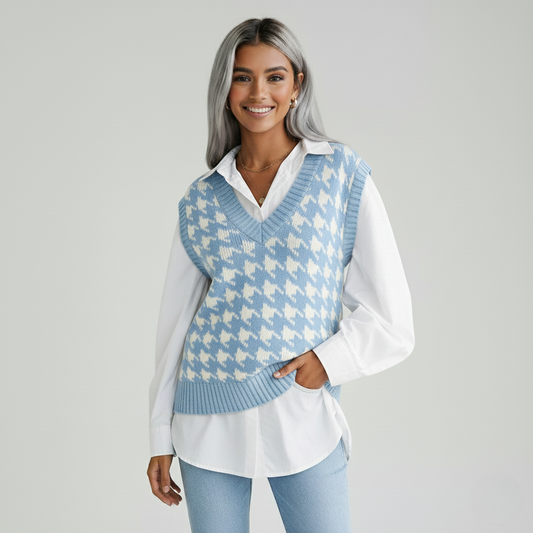 Dames Geruite Gebreide Vest-Top – Tijdloos, Stijlvol & Perfect om te Layeren