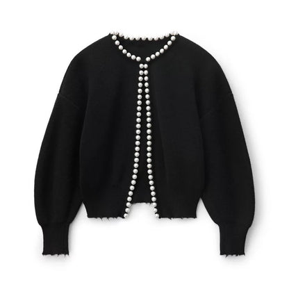 FEMKE | Cardigan Trui Voor Dames Met Pareldetails En Open Voorzijde – Elegant, Tijdloos, Verfijnd
