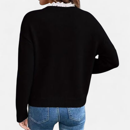 V-Hals  Dames Trui Met Kantafwerking | Zachte Gebreide Elegantie