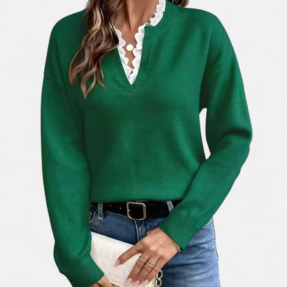V-Hals  Dames Trui Met Kantafwerking | Zachte Gebreide Elegantie
