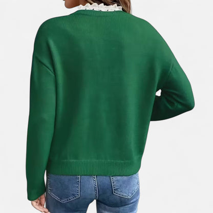 V-Hals  Dames Trui Met Kantafwerking | Zachte Gebreide Elegantie