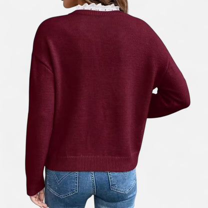 V-Hals  Dames Trui Met Kantafwerking | Zachte Gebreide Elegantie