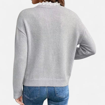 V-Hals  Dames Trui Met Kantafwerking | Zachte Gebreide Elegantie