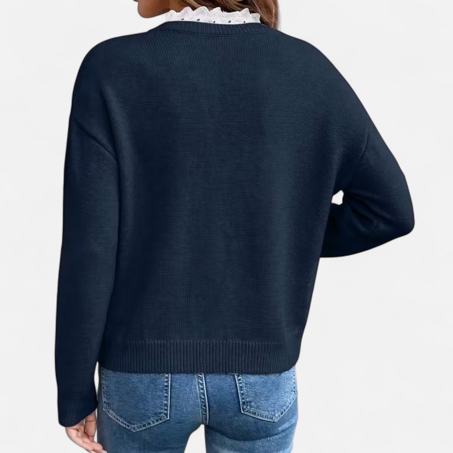 V-Hals  Dames Trui Met Kantafwerking | Zachte Gebreide Elegantie