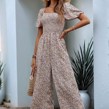 AYAME | Gebloemde Dames Jumpsuit Met Vierkante Hals – Romantisch, Vloeiend & Ideaal Voor Zomeruitjes