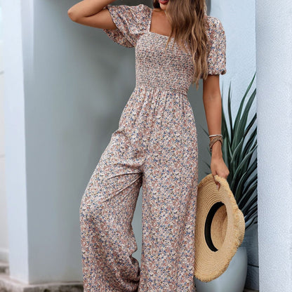 AYAME | Gebloemde Dames Jumpsuit Met Vierkante Hals – Romantisch, Vloeiend & Ideaal Voor Zomeruitjes