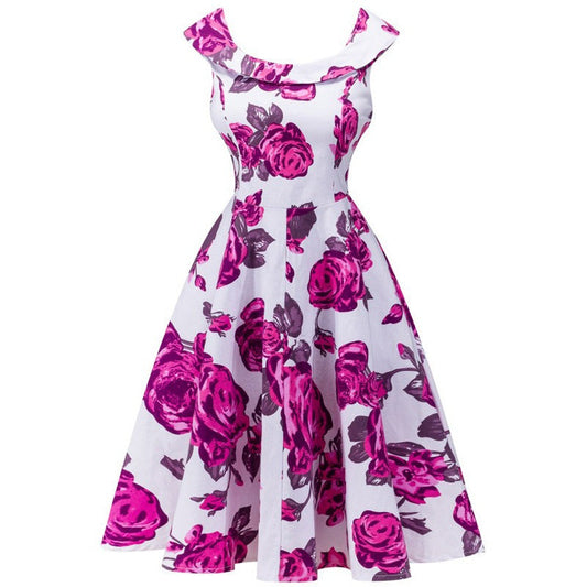BRIGITTE | Dames Midi-Jurk Met Bloemenprint, Boothals & Uitlopende Snit – Romantisch, Fris & Vrouwelijk Tijdloos