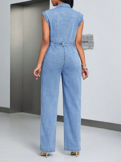 PILAR | Elegante Mouwloze Denim Dames Jumpsuit Met Riem – Stoer, Vrouwelijk & Urban Chic