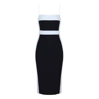 TERESA | Dames Midi-Jurk Met Dunne Bandjes En Tweekleurig Design – Verfijnd, Slank & Perfect Voor Avondelegantie