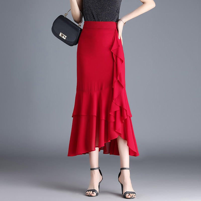 RENATA | Elegante Dames Midirok in Chiffon met Dierenprint en Ruches
