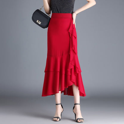 RENATA | Elegante Dames Midirok in Chiffon met Dierenprint en Ruches