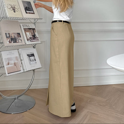 JULIETA | Lange Linnen Dames Rok – Hoog Getailleerd – Split Voor – Minimalistisch & Chic
