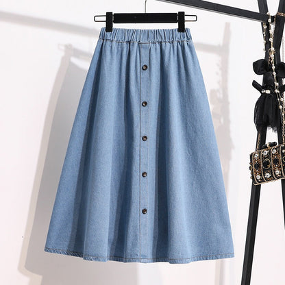 RENATA | Dames Midirok van Lichtgewicht Denim Met Knopen & Elastische Taille – Tijdloos, Comfortabel en Casual Chic