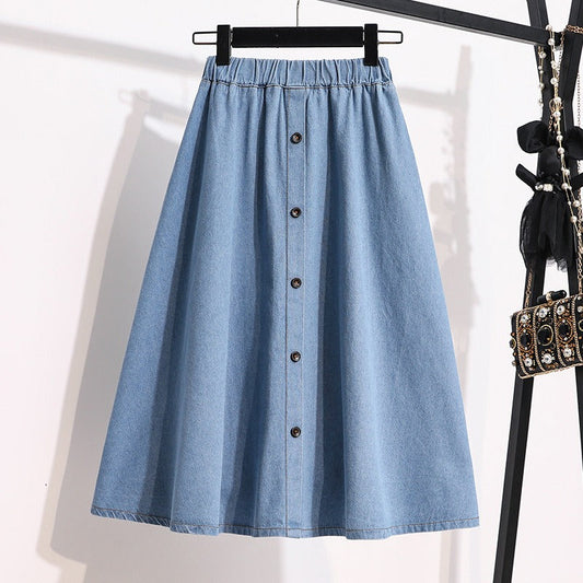 RENATA | Dames Midirok van Lichtgewicht Denim Met Knopen & Elastische Taille – Tijdloos, Comfortabel en Casual Chic