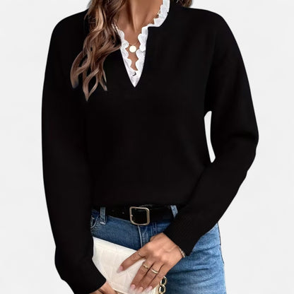 V-Hals  Dames Trui Met Kantafwerking | Zachte Gebreide Elegantie